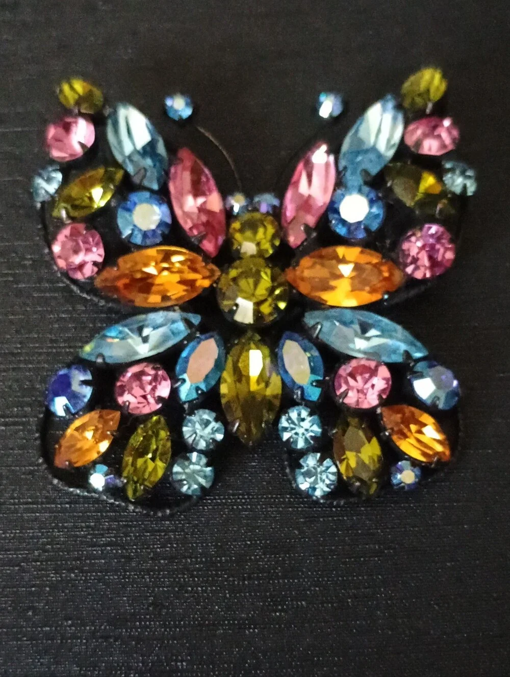Vintage Regency Multicolor Crystal Butterfly Brooch - Women Jewelry